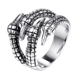 MEENAZ Men Silver-Plated Textured Adjustable Finger Ring image 5