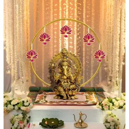 Special You Ganpati Decoration Setup For Home With Lotus Hangings - 7 Pcs image 5