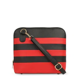 Bagsy Malone Black Striped PU Structured Sling Bag-picture-37