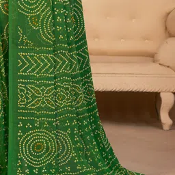 anouk rustic Anouk Green & Yellow Bandhani Printed Pure Chiffon Saree image 5