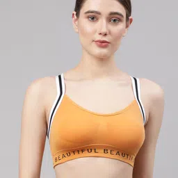 PrettyCat Mustard Yellow Printed Lightly Padded Sports Workout Bra-picture-13