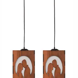 Gojeeva Brown & White 2 Pieces Textured Contemporary Wooden Ceiling Lamps image 5