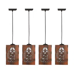 Gojeeva Brown 4 Pieces Rectangle Textured Wooden Traditional Ceiling Lamps image 5
