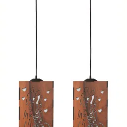 Gojeeva Brown 2 Pieces Rectangle Textured Wooden Contemporary Ceiling Lamps image 5