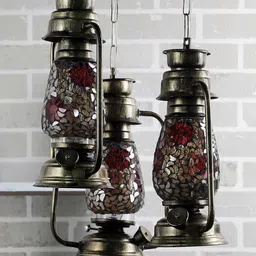 Devansh Set of 3 Black & Copper Golden Antique Lantern Mosaic Glass Hanging Lamp image 4
