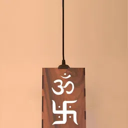 Gojeeva Brown 2 Pieces Rectangle Textured Wooden Traditional Ceiling Lamps image 5