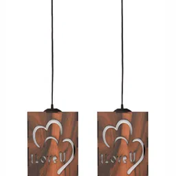 Gojeeva Brown 4 Pieces Rectangle Textured Wooden Contemporary  Ceiling Lamps image 4