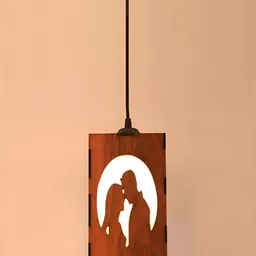 Gojeeva Brown & White 2 Pieces Textured Contemporary Wooden Ceiling Lamps image 4