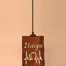 Gojeeva Brown 2 Pieces Rectangle Textured Wooden Contemporary Ceiling Lamps image 5