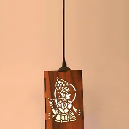 Gojeeva Brown 4 Pieces Rectangle Textured Wooden Traditional Ceiling Lamps image 4