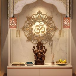 Gojeeva Brown and White Ganesh Wooden 10 Watts Rectangular Traditional Ceiling Lamp-picture-26
