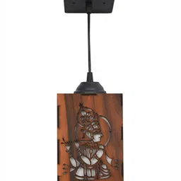 Gojeeva Brown 4 Pieces Rectangle Textured Wooden Traditional Ceiling Lamps image 3