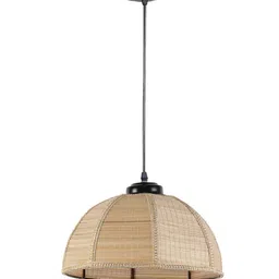 Devansh Beige & Black Solid Bamboo Umbrella Ceiling Lamp image 3