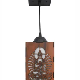 Gojeeva Brown & White 2 Pieces Textured Contemporary Wooden Ceiling Lamps image 5