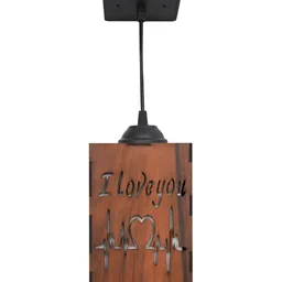 Gojeeva Brown 2 Pieces Rectangle Textured Wooden Contemporary Ceiling Lamps image 2