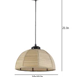 Devansh Beige & Black Solid Bamboo Umbrella Ceiling Lamp image 2
