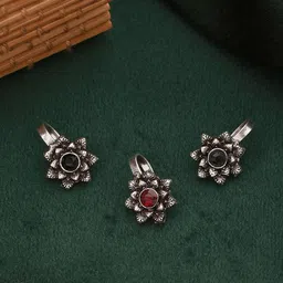 Saraf RS Jewellery Set Of 3 Silver-Plated Oxidised Nose Ring image 1