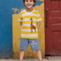 Toonyport Boys Striped Printed Pure Cotton T-shirt With Shorts-picture-54