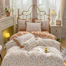 JC HOME Khaki & White Printed Single Bedding Set-picture-38