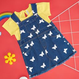 Pantaloons Baby Infant Girls Conversational Printed Pure Cotton Dungaree With Top-picture-22