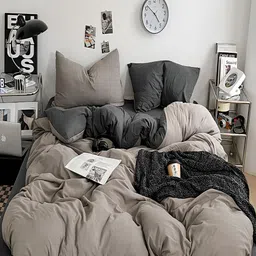 JC HOME Grey & Beige Solid Polycotton 4 Piece Double Extra Large Regular Bedding Set-picture-44