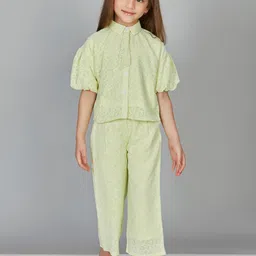Peppermint Girls Printed Shirt Collar Short Sleeves Top with Trousers-picture-45