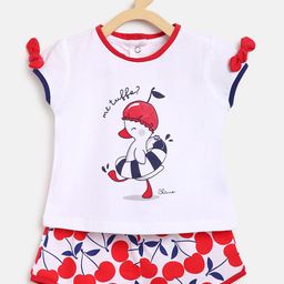 Chicco Girls White & Red Printed Pure Cotton T-shirt with Shorts-picture-31