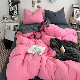 JC HOME Navy Blue & Pink 4 Pieces Double King Regular Bedding Set-picture-7