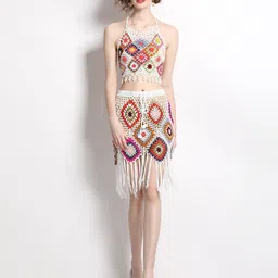 JC Collection Floral Self Design Halter Neck Top with Skirt-image-84