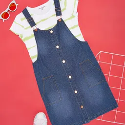 Pantaloons Junior Girls Striped Pure Cotton Top & Dungarees Set-image-30