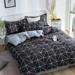 JC HOME Black & Grey Printed Single Bedding Set With 2 Pillow Covers & Quilt Cover-picture-14