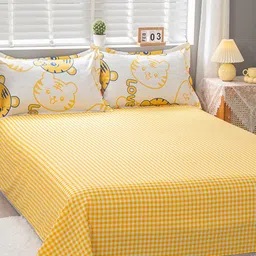 JC HOME Yellow & White Printed Double King Bedding Set-picture-36