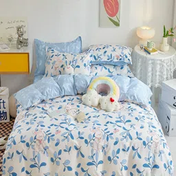 JC HOME Blue & White Printed Double King Bedding Set-picture-13