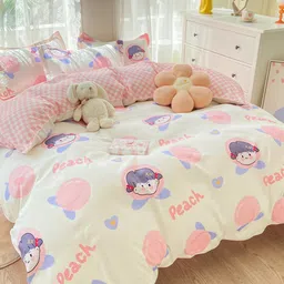 JC HOME Pink  White Printed Double King Bedding Set-picture-16