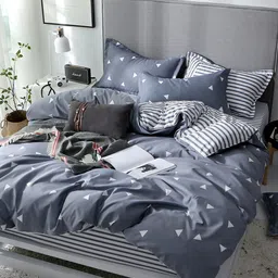 JC HOME White  Blue Printed Single Bedding Set-picture-32