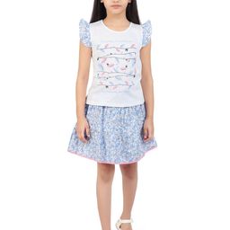 Tiny Girl Girls Blue & Grey Printed Pure Cotton Top with Skirt-picture-31