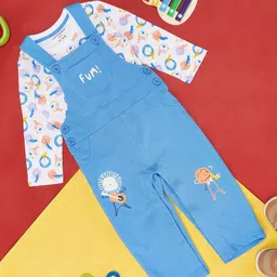 Pantaloons Baby Boys Printed Pure Cotton T-shirt With Dungaree-picture-29