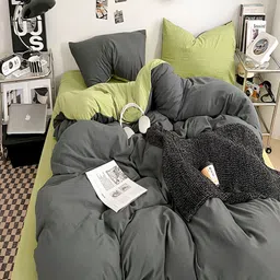 JC HOME Green & Grey Solid AC Room Single Bedding Set-picture-10