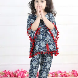 kidcetra Girls Floral Printed Pure Cotton Kaftan Kurta With Trousers image 1