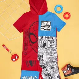 Pantaloons Junior Boys Hooded Neck Short Sleeves Printed T-shirt with Shorts-picture-27