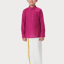 Ramraj Boys Woven Design Mandarin Collar Pure Cotton Kurta With Veshti-picture-27