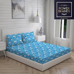 Layers Blue Printed 104 GSM Cotton Queen Double Bedsheet With 2 Pillow Cover-image-58