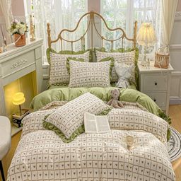 JC HOME Green & White Printed Double King Bedding Set-picture-48