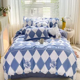 JC HOME Grey & Blue Printed Double Queen Bedding Set-picture-47