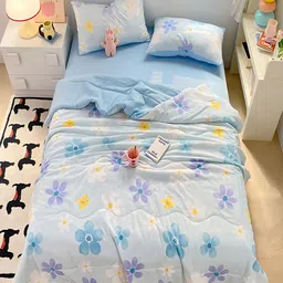 JC HOME Blue & White Floral AC Room Double King Bedding Set-picture-21