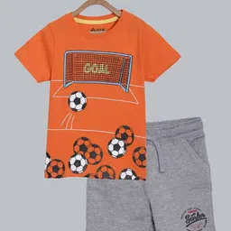 3PIN Boys Orange & Grey Printed T-shirt with Shorts-picture-33