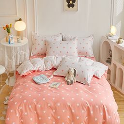 JC HOME Pink & White Printed Single Bedding Set-picture-17