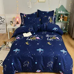 JC HOME Navy Blue & White Printed Double Queen Bedding Set-picture-40