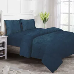 KLOTTHE Blue 4 Pieces Solid Fitted Mild Winter Woolen Double King Bed Bedding Set image 1