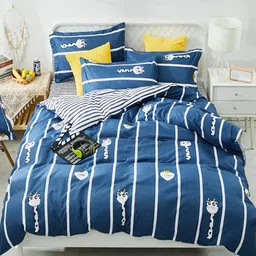 JC HOME Blue & White Printed Double Queen Bedding Set With 2 Pillow Covers & Quilt Cover image 5